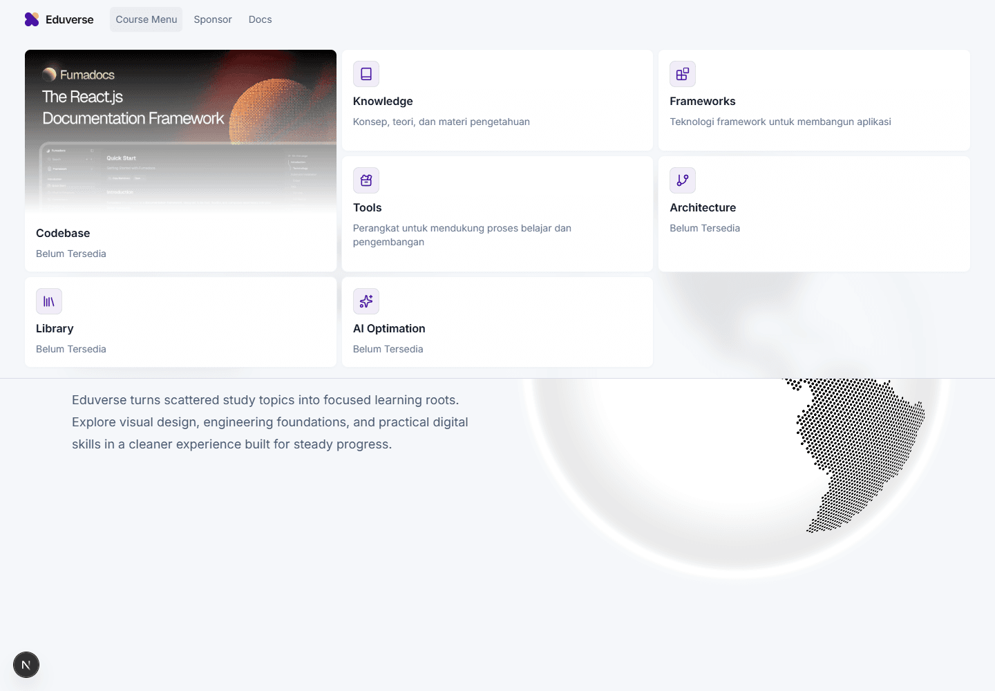 Dropdown Course Menu terbuka pada desktop